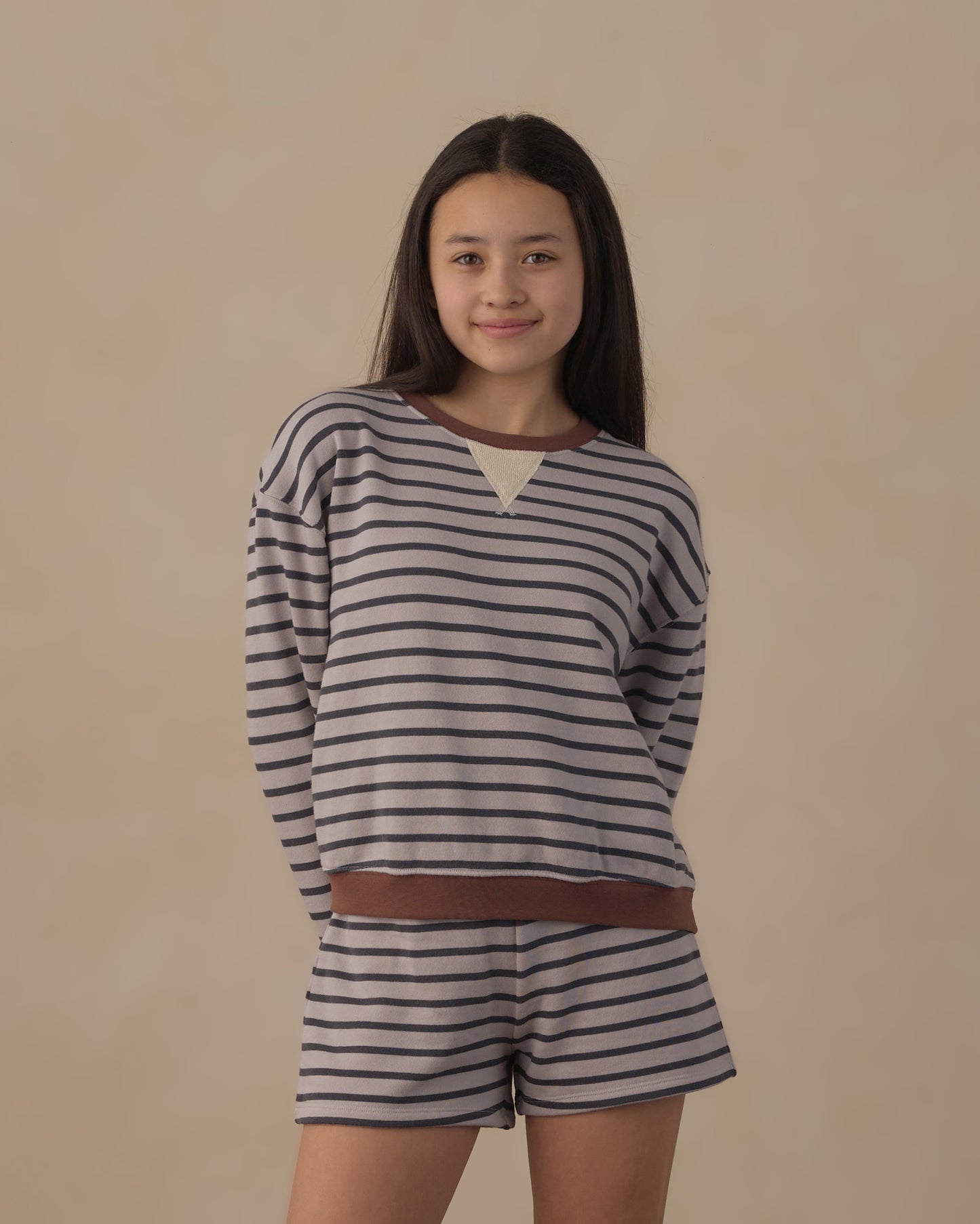 Rylee + Cru - Teen Oversized Crew Sweatshirt - Midnight Stripe