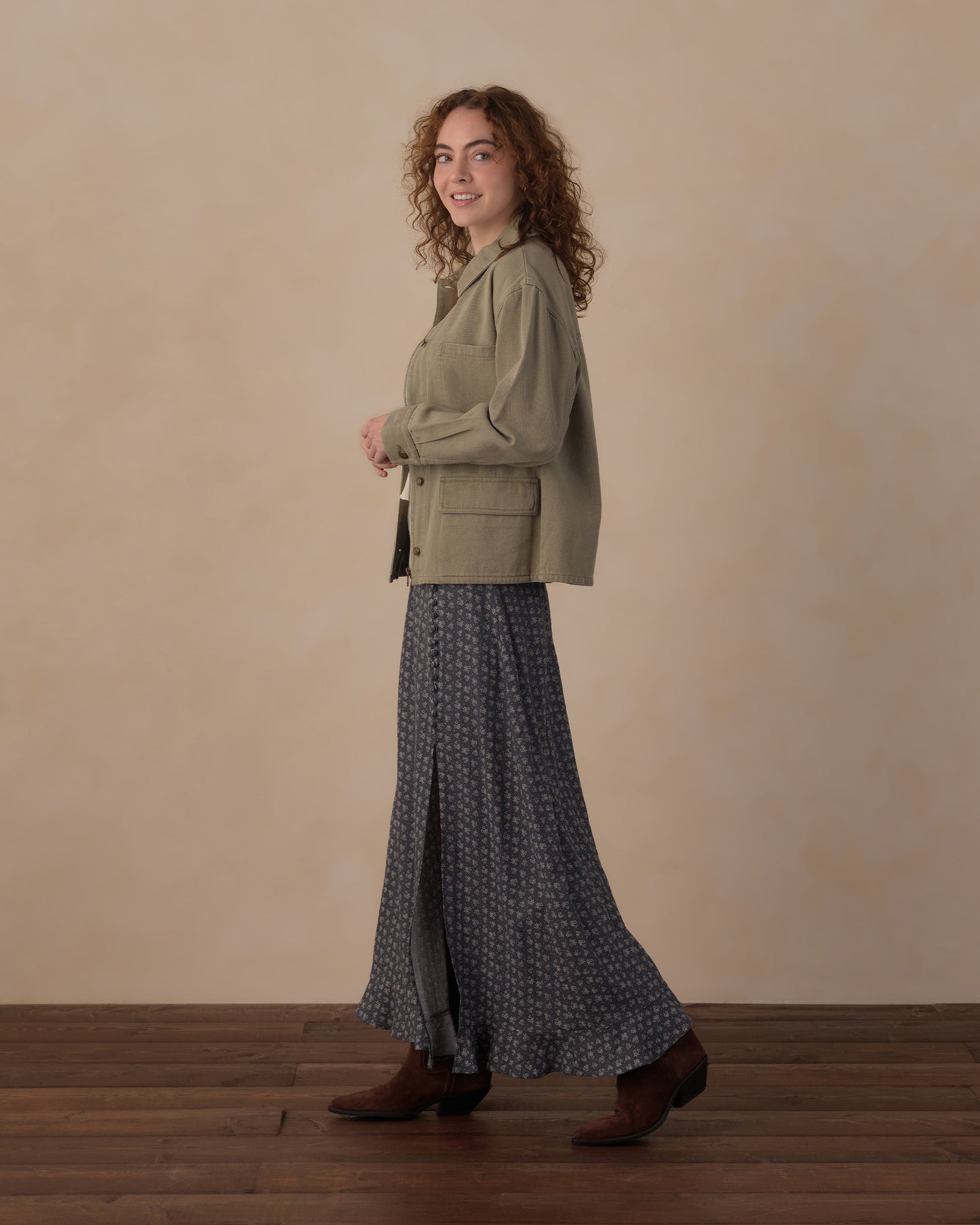 Rylee + Cru - Women's Button Slit Skirt - Heart Ditsy