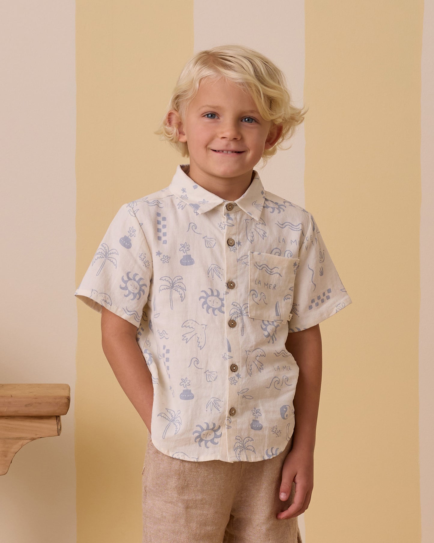 Rylee + Cru - Collared Short Sleeve Shirt - Mediterranean