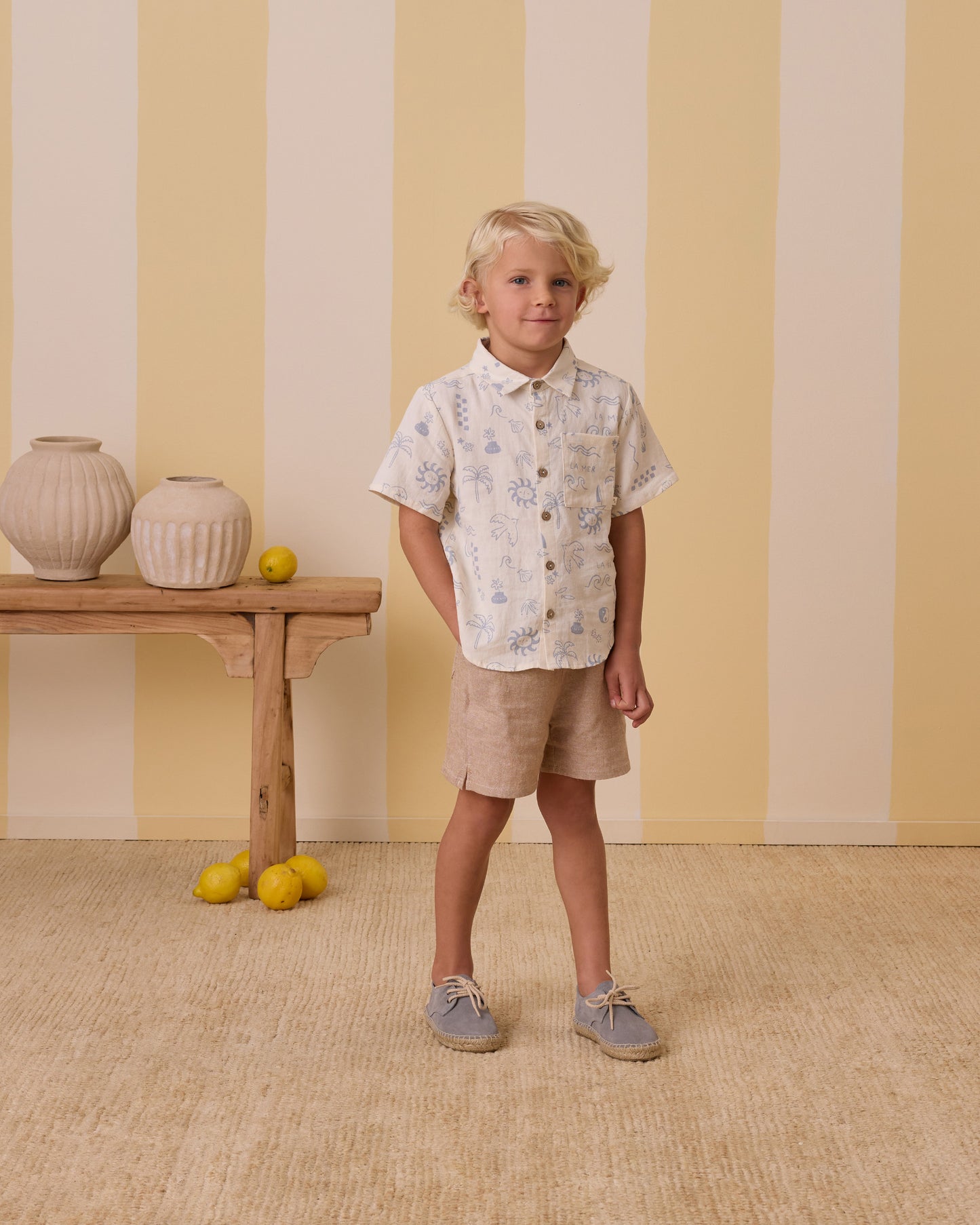 Rylee + Cru - Collared Short Sleeve Shirt - Mediterranean