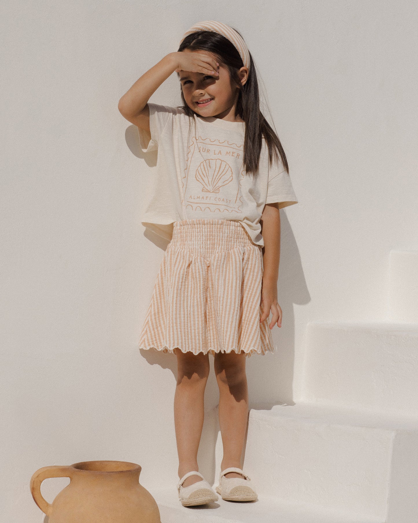 Rylee + Cru - Smocked V Mini Skirt - Grapefruit Stripe