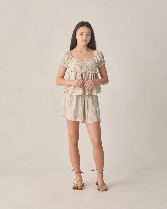 Rylee + Cru - Teen Smocked V Mini Skirt - Blue Floral