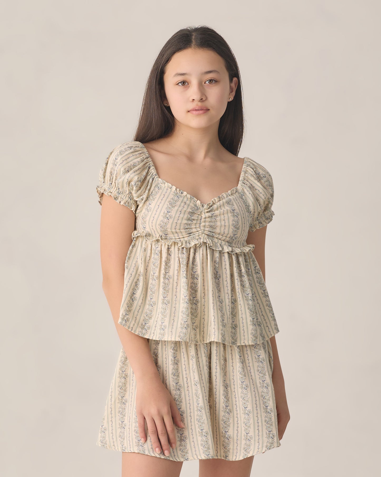 Rylee + Cru - Teen Smocked V Mini Skirt - Blue Floral