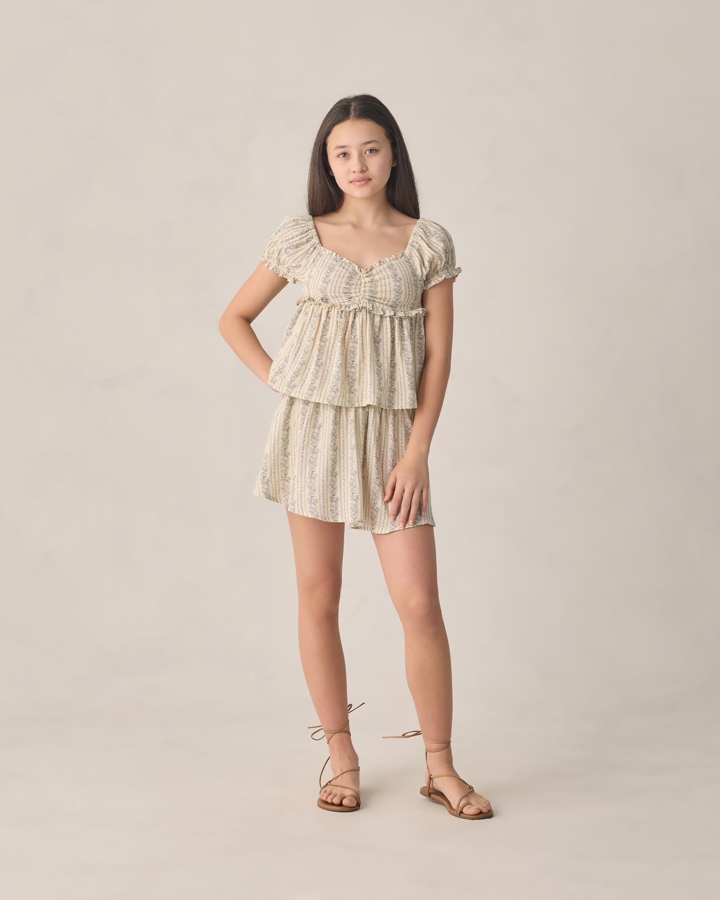 Rylee + Cru - Teen Smocked V Mini Skirt - Blue Floral