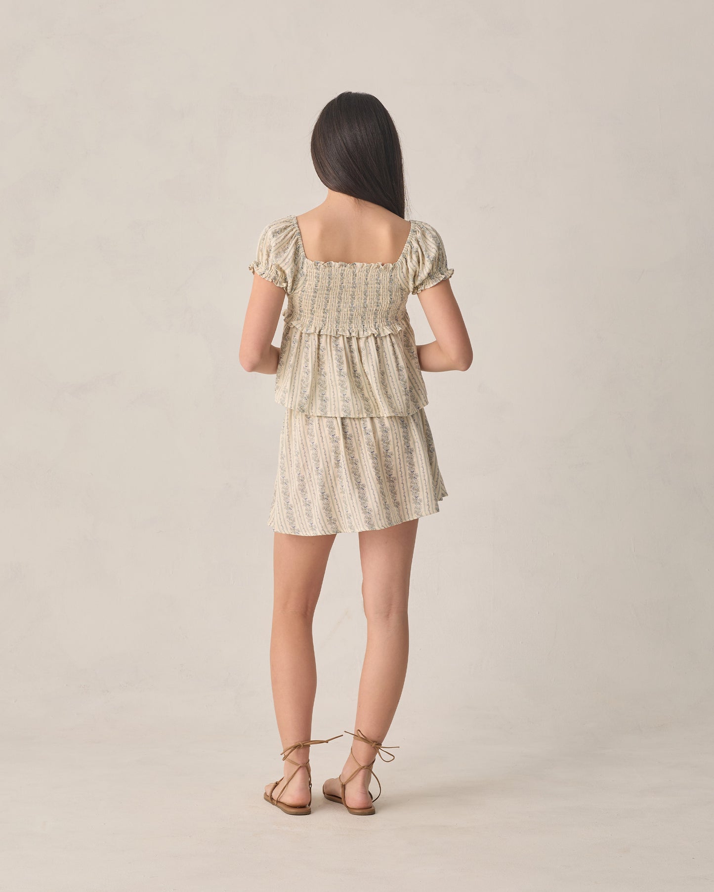 Rylee + Cru - Teen Smocked V Mini Skirt - Blue Floral