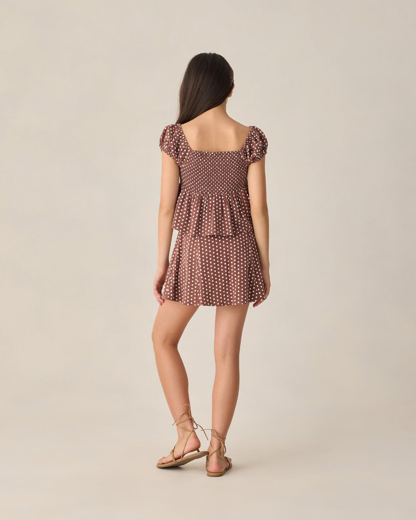 Rylee + Cru - Teen Flutter Top - Chocolate Polka Dot