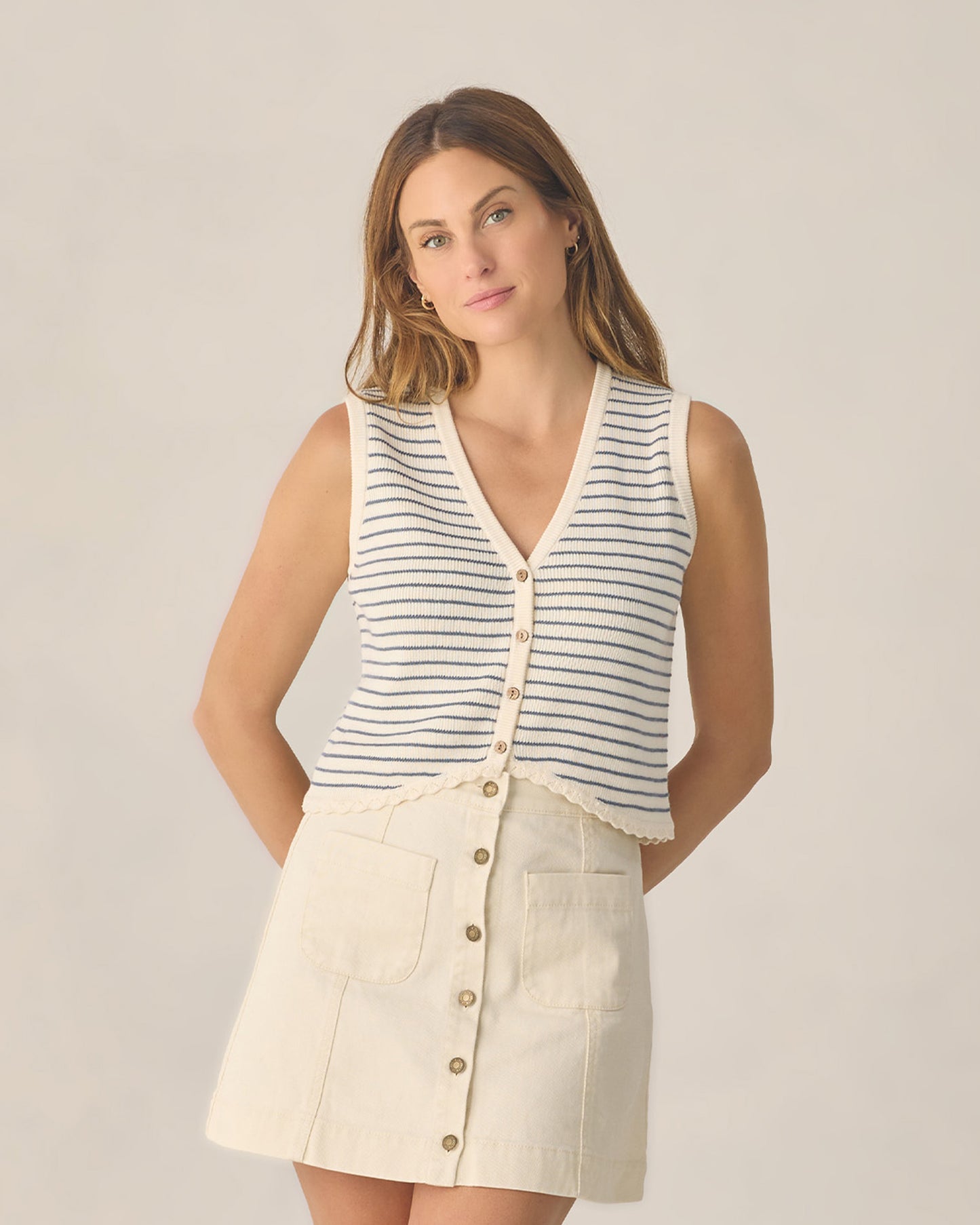 Rylee + Cru - Women's Knit Vest - Marine Stripe