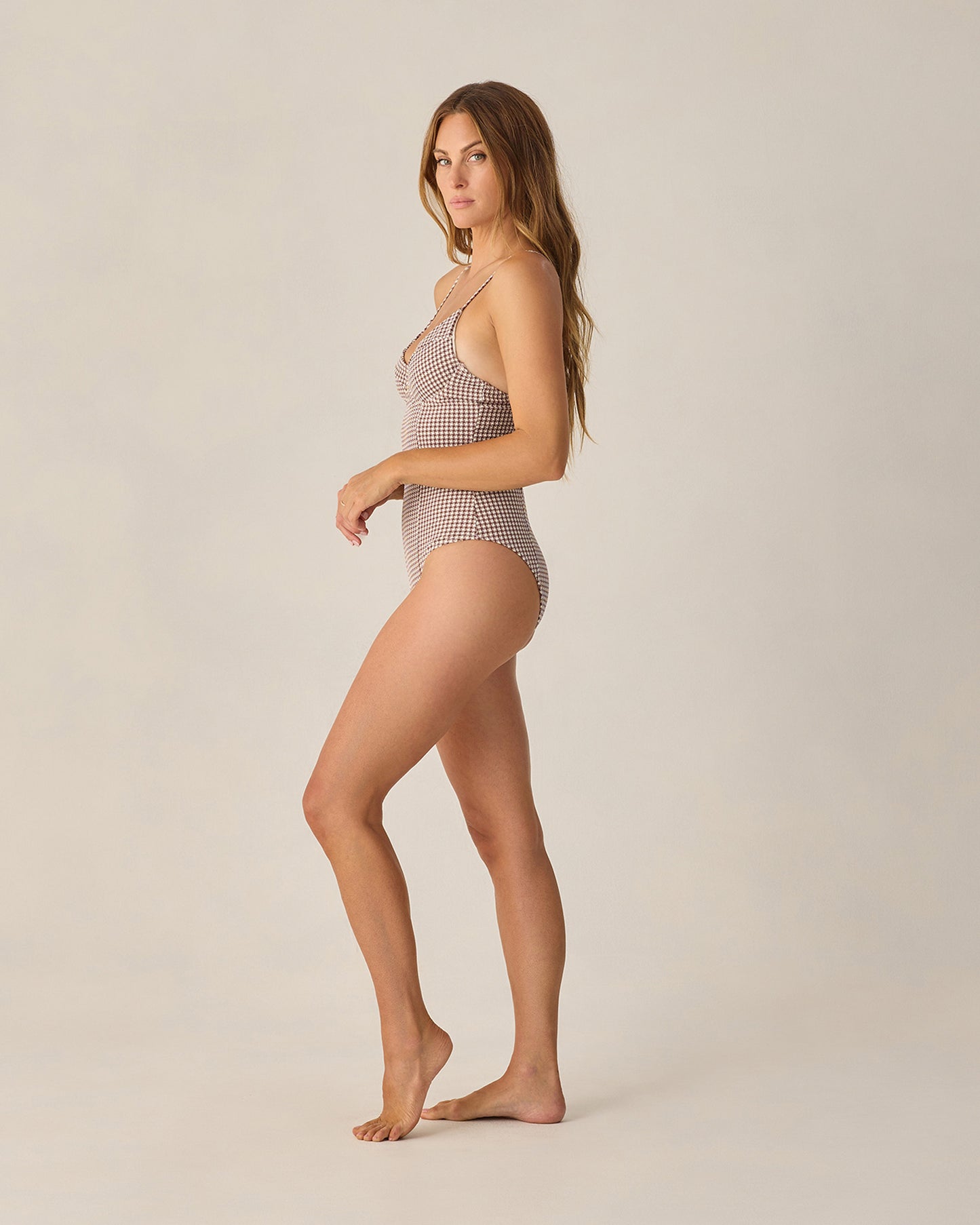 Rylee + Cru - Women's Underwire One-Piece - Chocolate Houndstooth