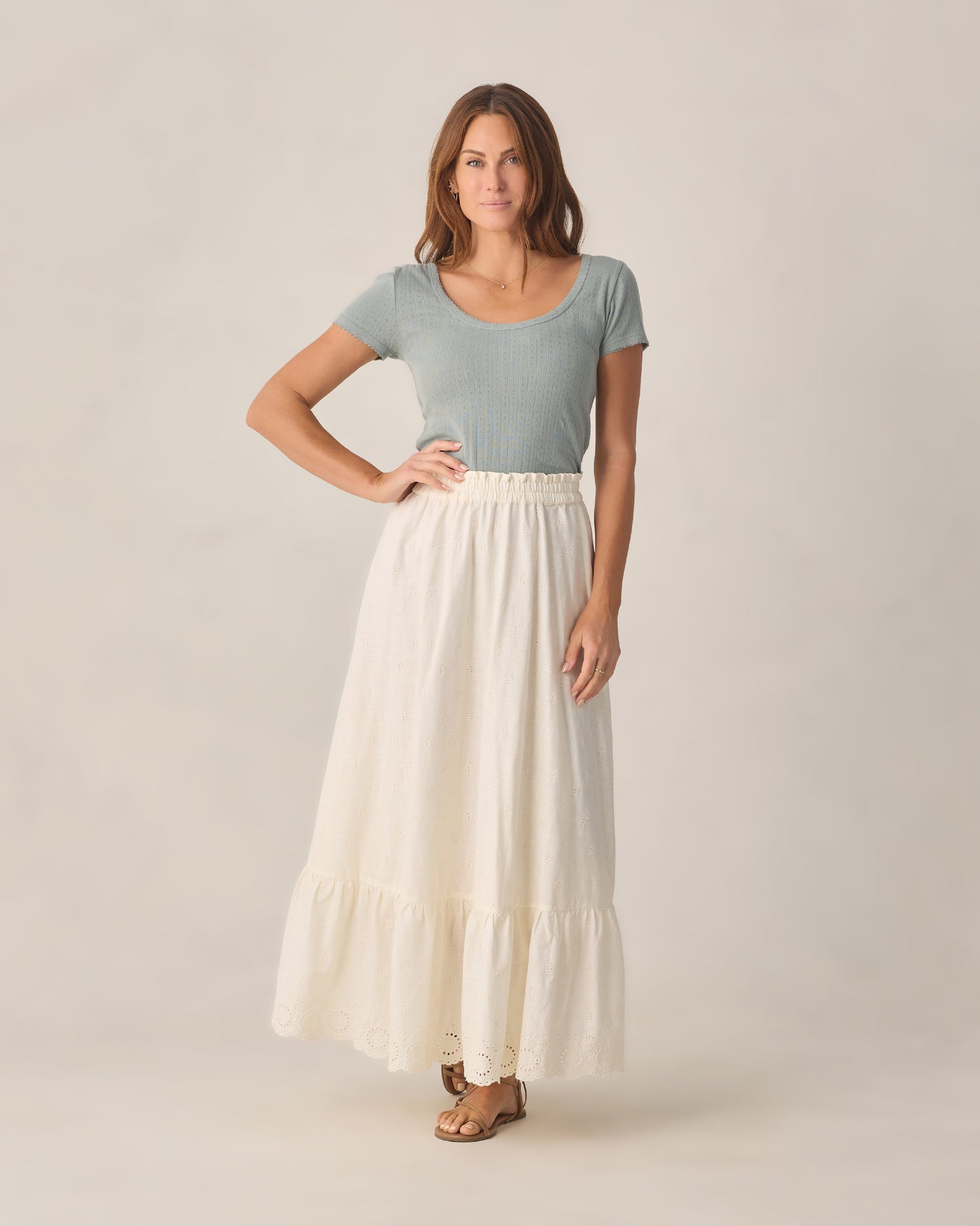 Rylee + Cru - Women's Pointelle Tee - Sea Green