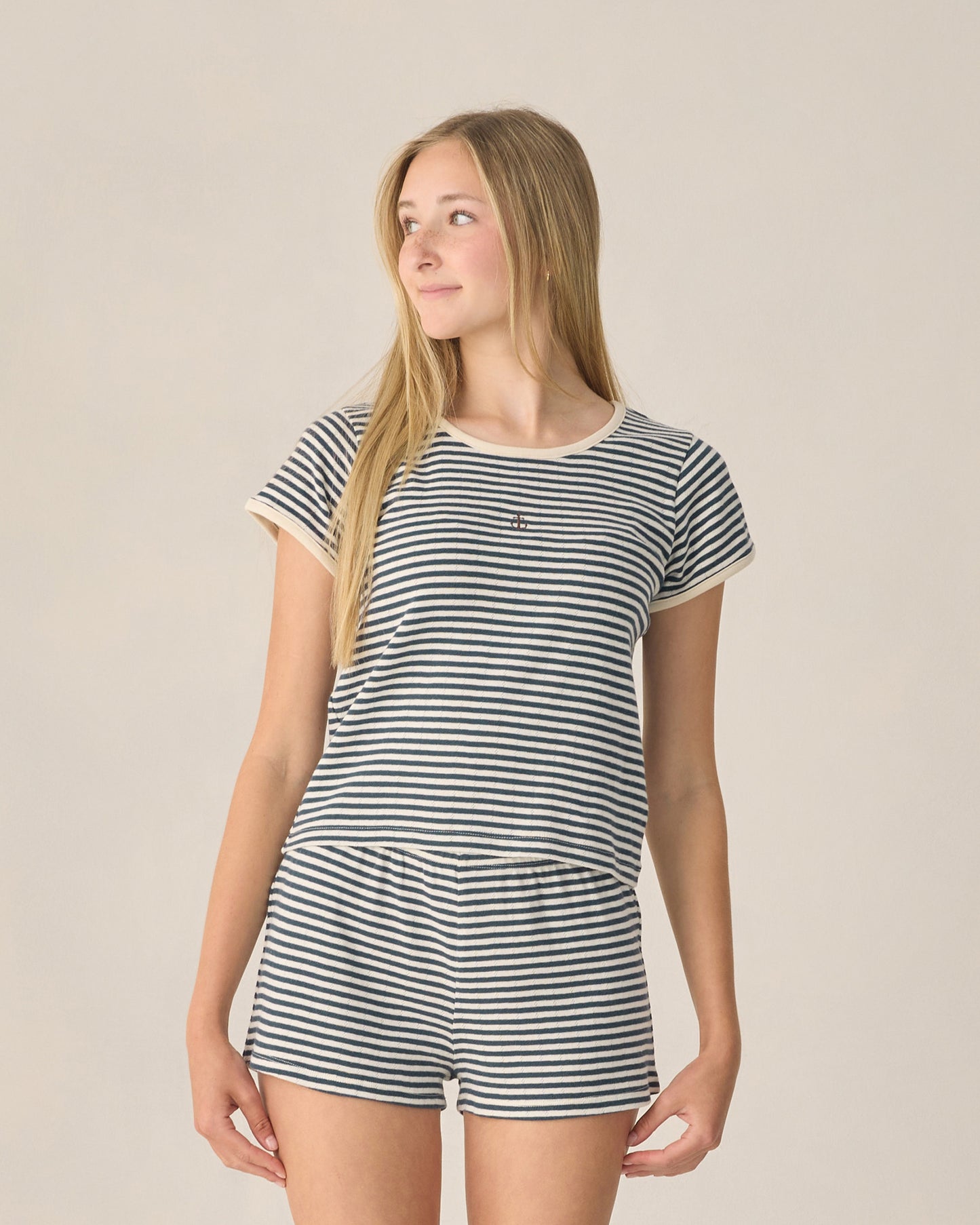 Rylee + Cru - Teen Pointelle Tee - Navy Stripe