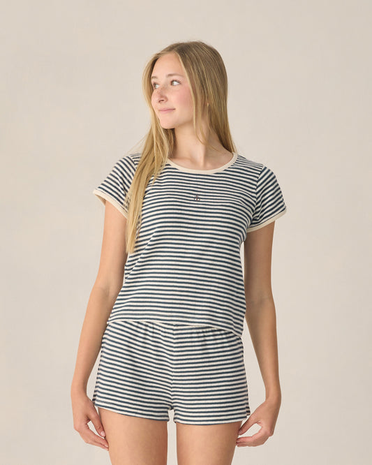 Rylee + Cru - Teen Pointelle Shorts - Navy Stripe