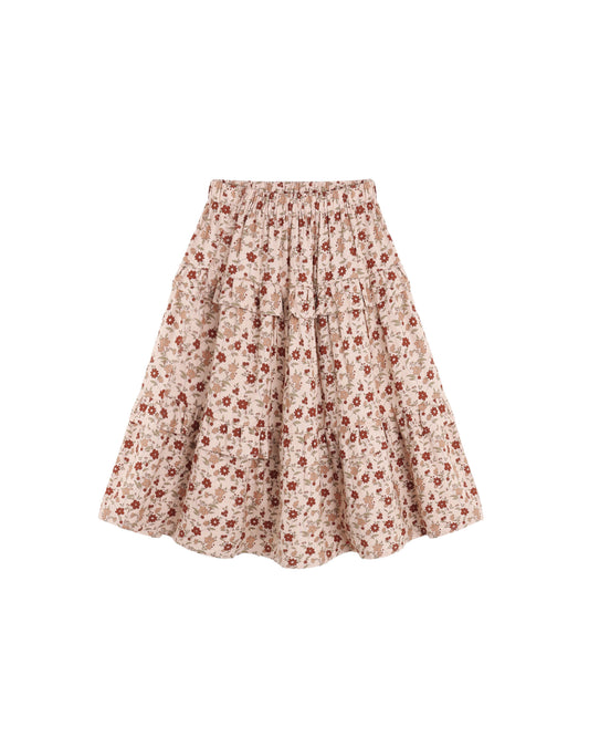 Rylee + Cru - Ruffled Midi Skirt - Pink Floral