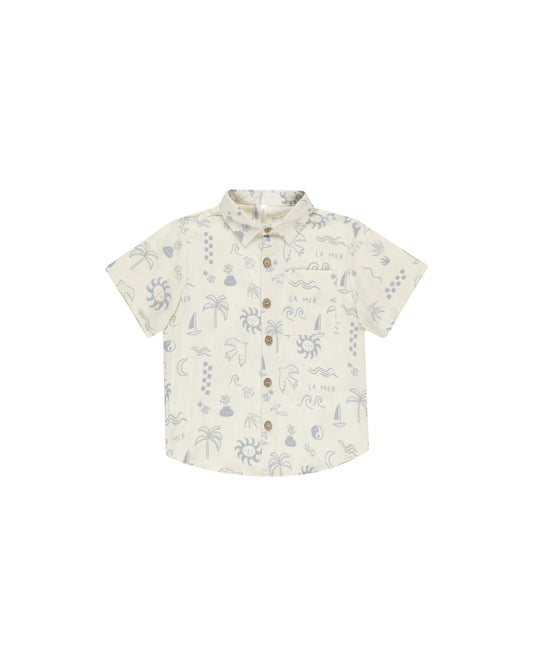 Rylee + Cru - Collared Short Sleeve Shirt - Mediterranean