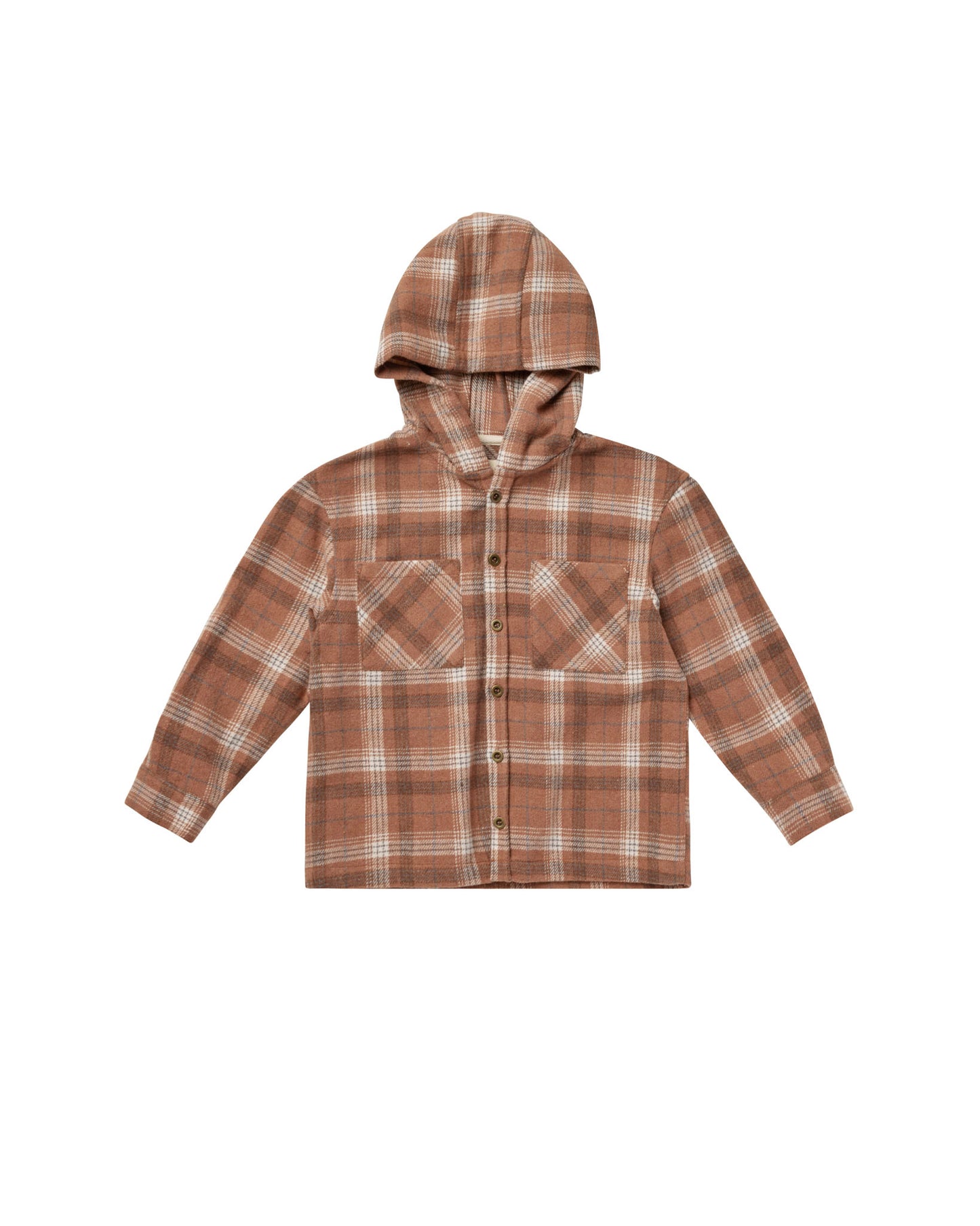 Rylee + Cru - Hooded Overshirt - Brown Plaid