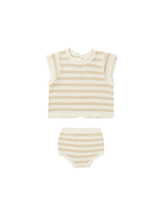 Rylee + Cru - Scalloped Knit Baby Set - Sand Stripe