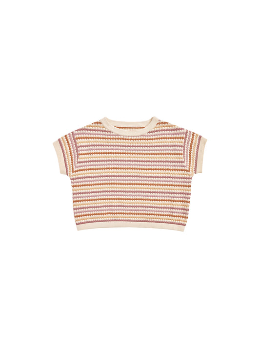 Rylee + Cru - Boxy Crop Knit Tee - Honeycomb Stripe