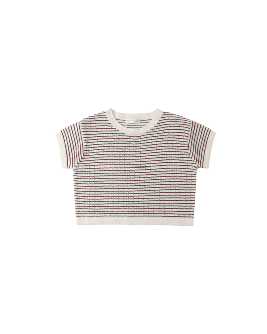 Rylee + Cru - Boxy Crop Knit Tee - Chocolate Stripe