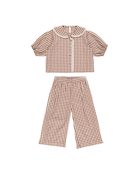 Rylee + Cru - Ruffle Pajamas - Brick Gingham