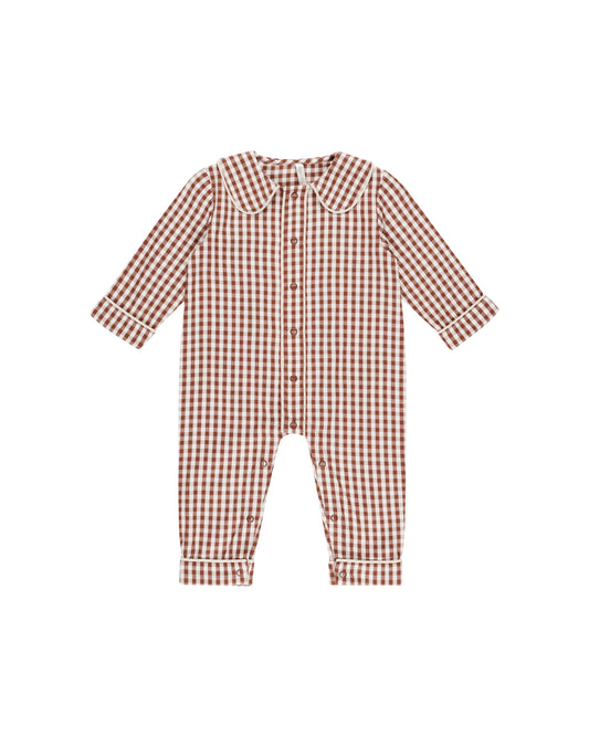 Rylee + Cru - Baby Pajama Romper - Brick Gingham