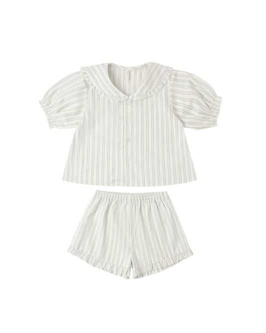Rylee + Cru - Delilah Pajama Set - Seafoam Railroad Stripe