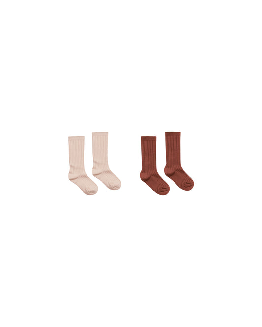 Rylee + Cru - Ribbed Socks - Brick, Rose