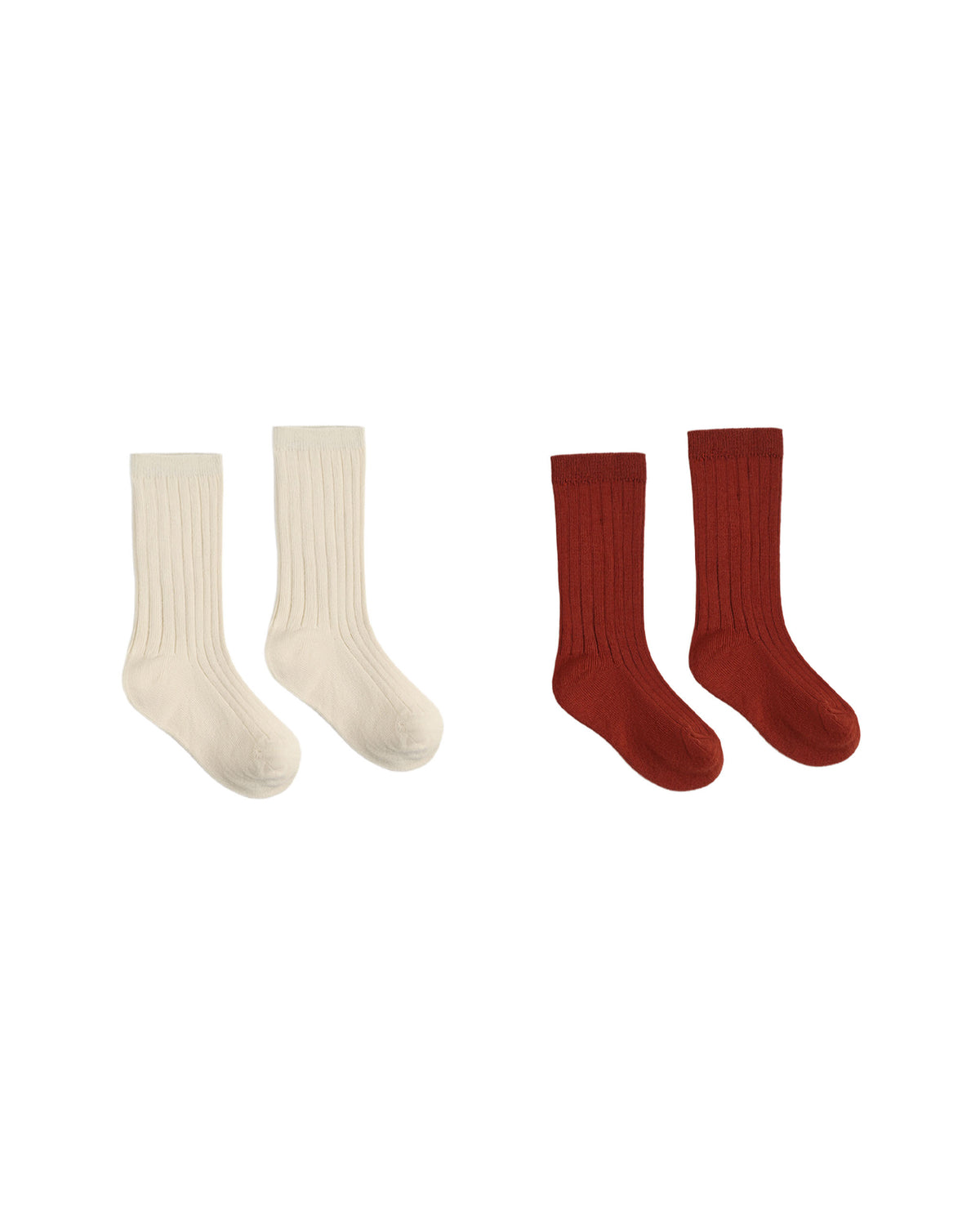 Rylee + Cru - Ribbed Socks, 2 Pack - Brick, Natural