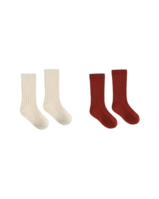 Rylee + Cru - Ribbed Socks, 2 Pack - Brick, Natural