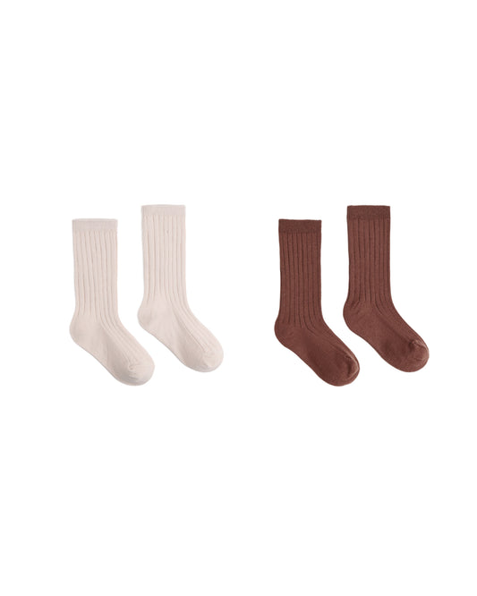 Rylee + Cru - Ribbed Socks, 2 Pack - Petal, Mulberry