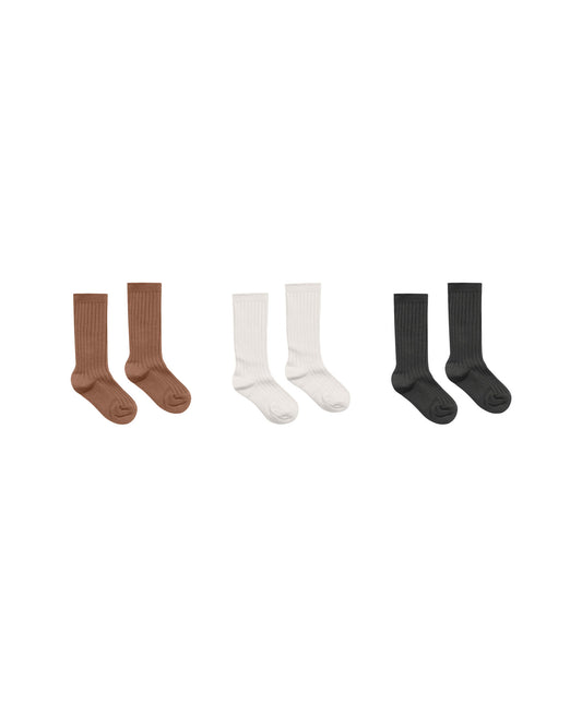 Rylee + Cru - Ribbed Socks - Cedar, Ivory, Black