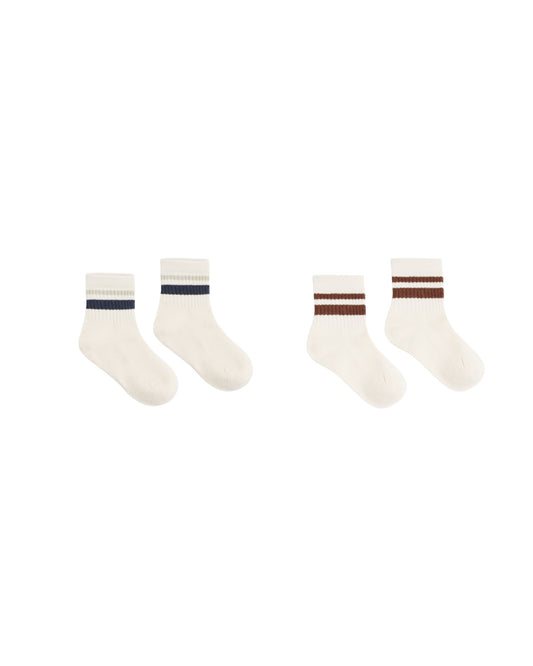 Rylee + Cru - Stripe Socks, 2 Pack - Fog, Mulberry
