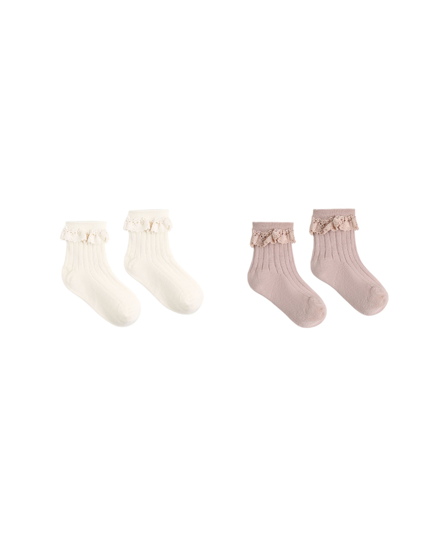 Rylee + Cru - Lace Trim Socks, 2 Pack - Rosewood, Natural