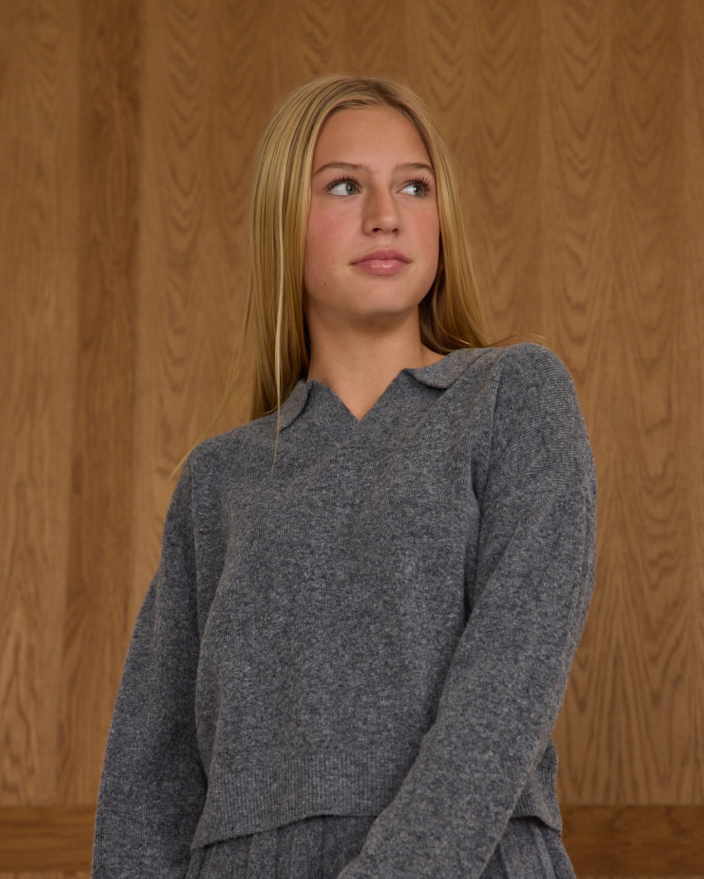Rylee + Cru - Tween Collared Sweater - Heather Grey