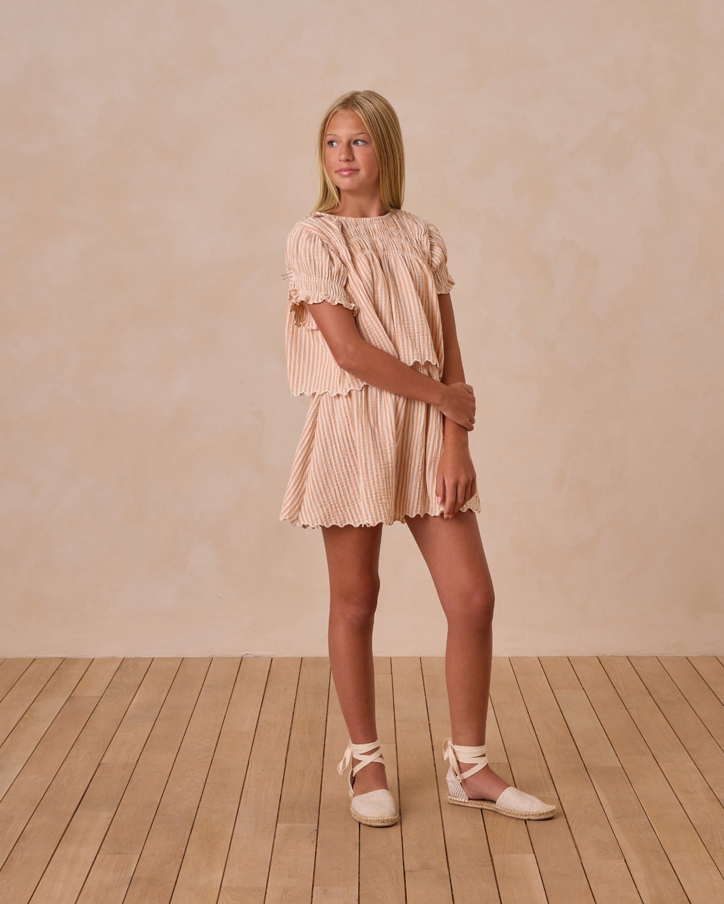 Rylee + Cru - Tween Smocked V Mini Skirt - Grapefruit Stripe