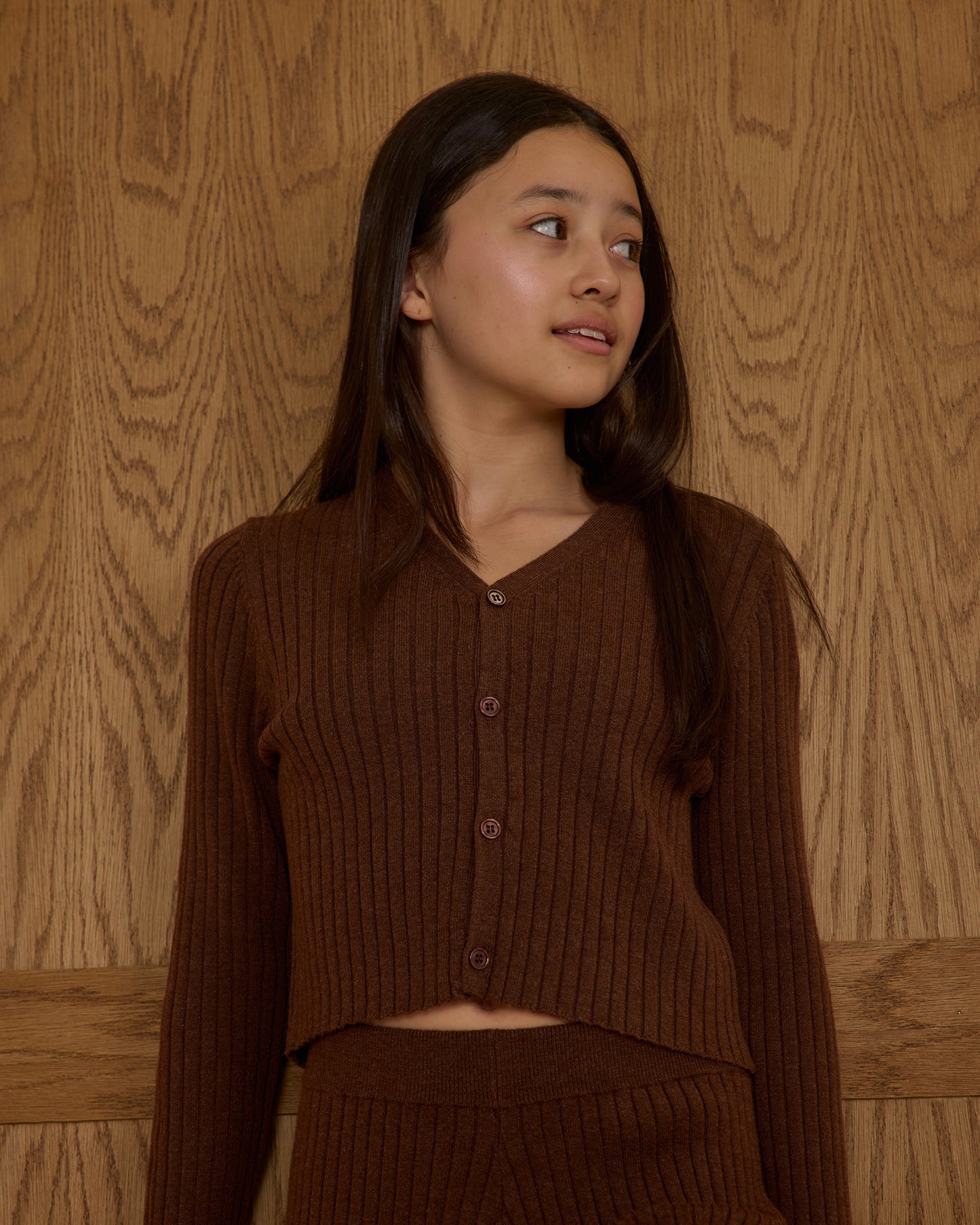 Rylee + Cru - Tween Long Sleeve Knit Button Top - Brown