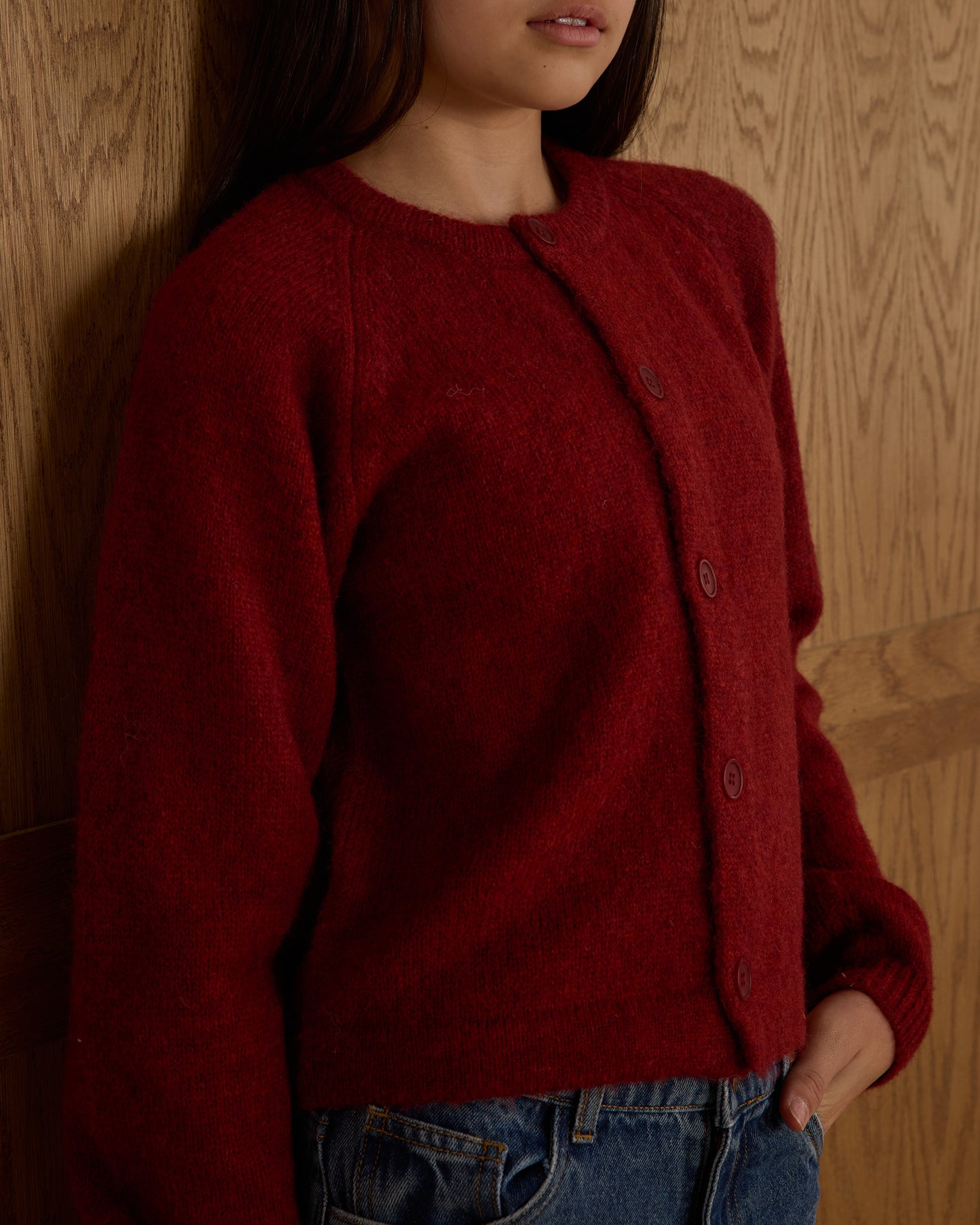 Rylee + Cru - Tween Fuzzy Cardigan - Ruby
