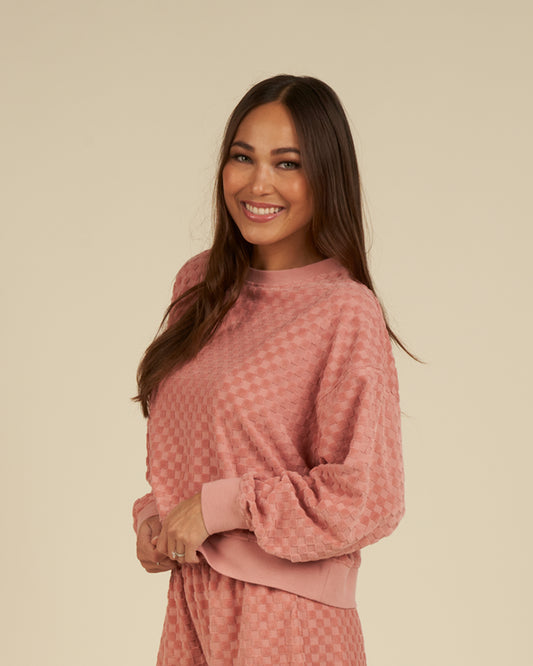 Rylee + Cru - Women's Boxy Pullover - Pink Check