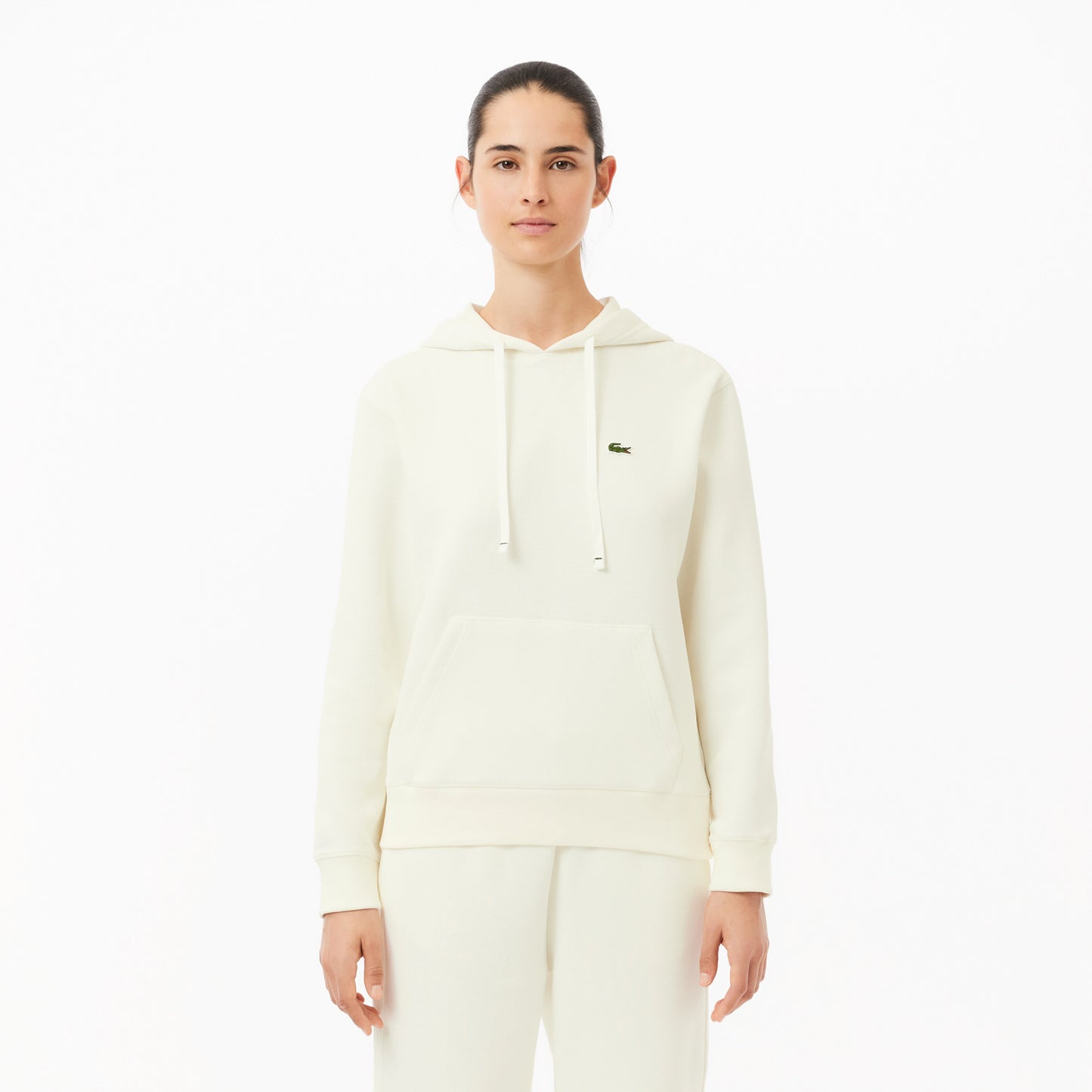 Lacoste: Relaxed Fit Double-Face Pique Hoodie - White