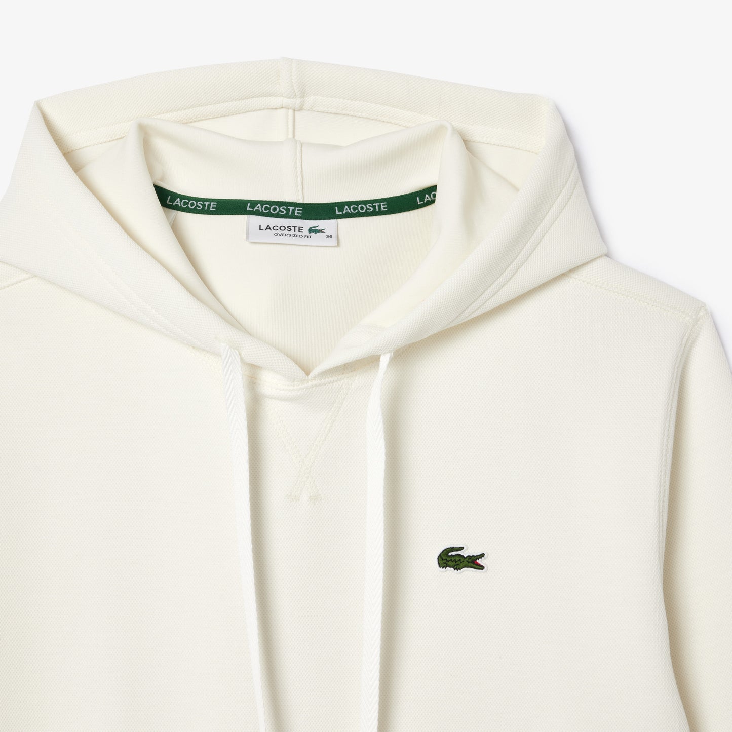 Lacoste: Relaxed Fit Double-Face Pique Hoodie - White