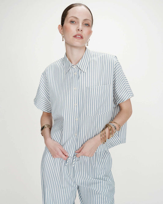 The Vercia Shirt - Wide Blue Stripe