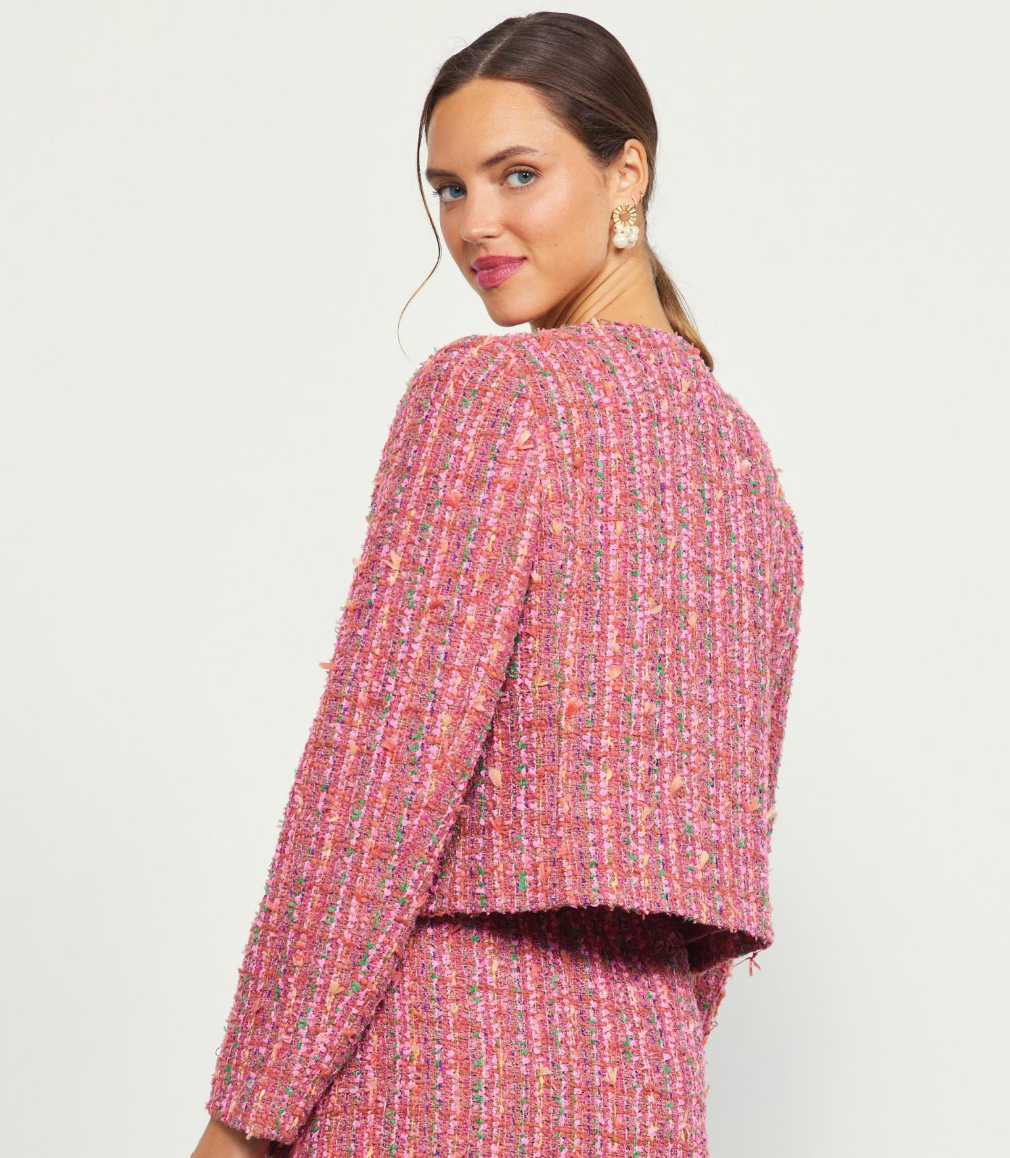 Tweed Jacket with Pockets - Pink Multi