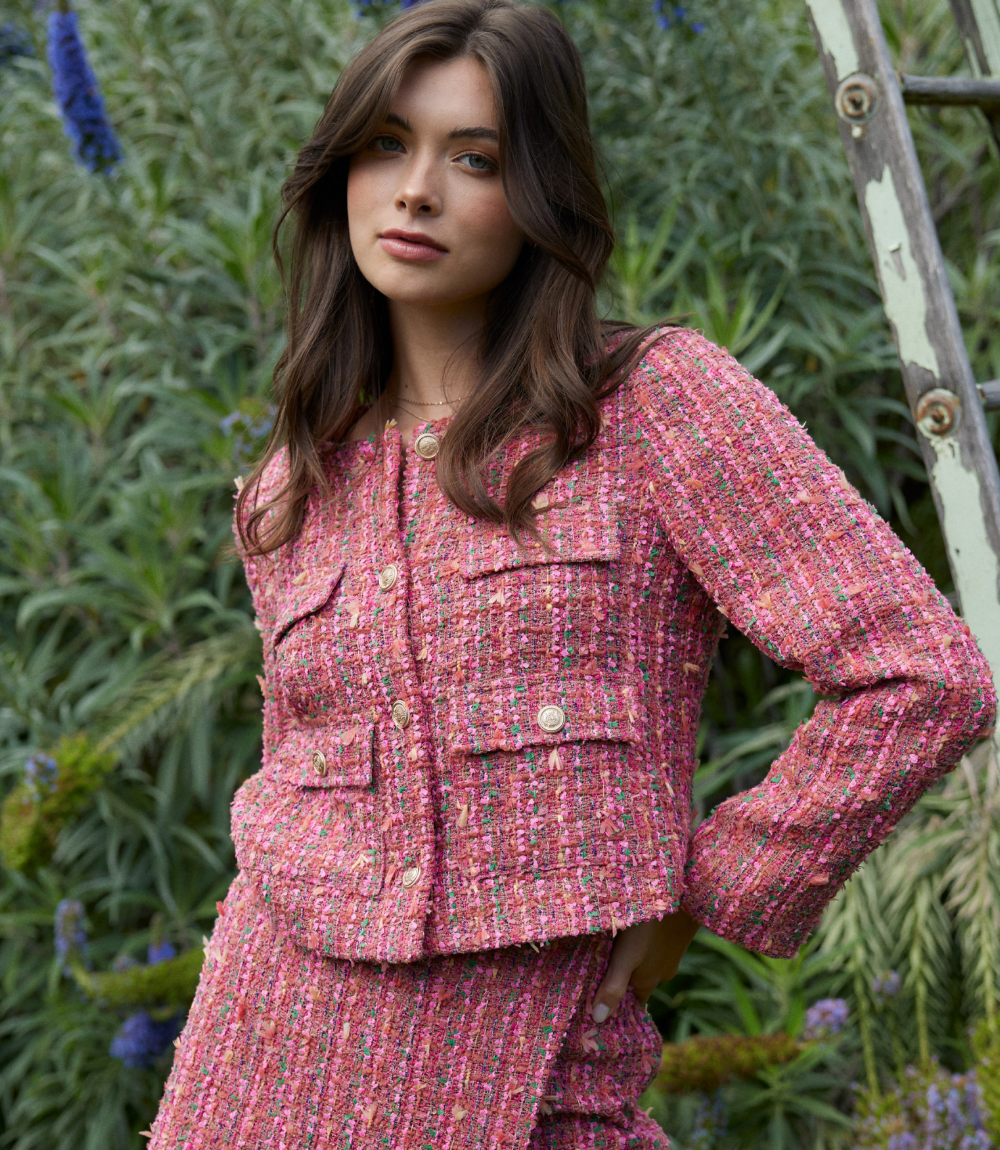 Tweed Jacket with Pockets - Pink Multi