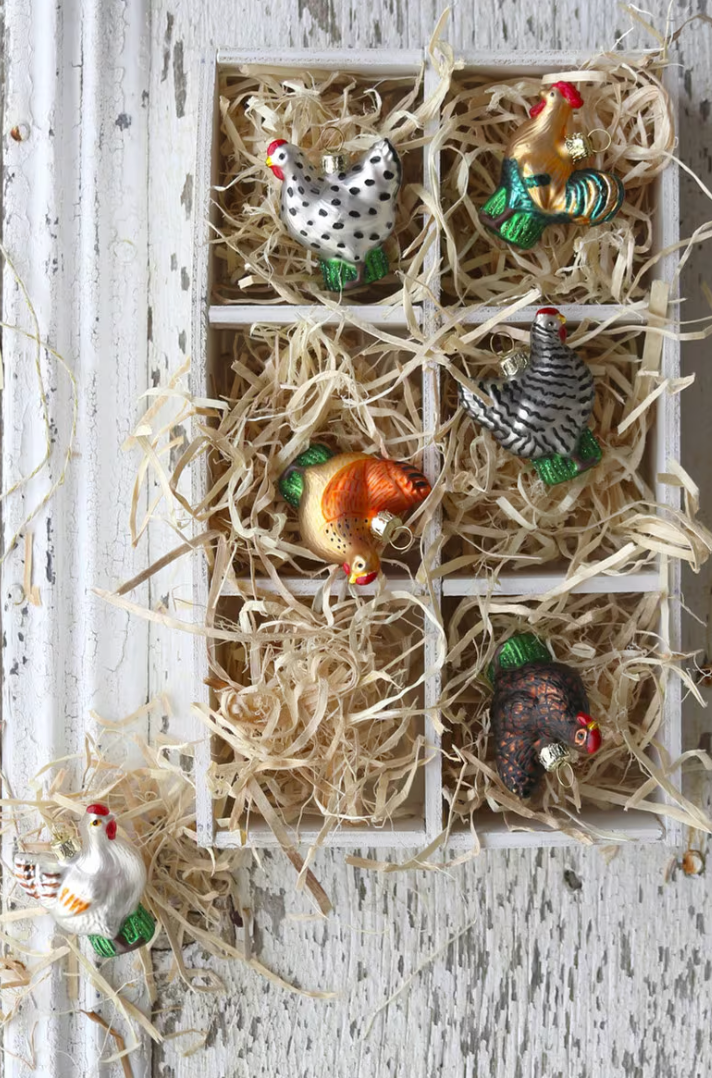 Farmstead Box of Chickens Ornaments - Set of 6