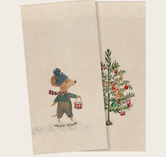Maileg - Napkin, Small - Christmas Mice - PREORDER FW26
