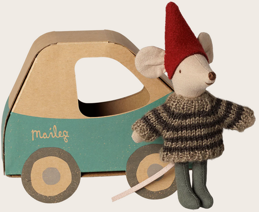 Maileg - Christmas Mouse, Little Brother in Car Box - PREORDER FW26