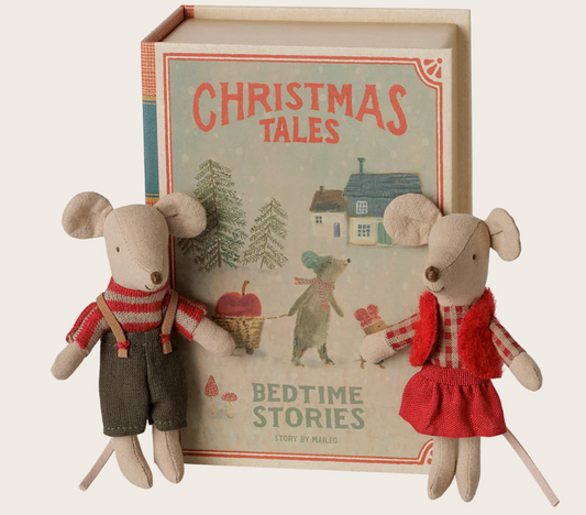 Maileg -  Christmas Twin Mice - Little Sister and Brother in Book - PREORDER FW26