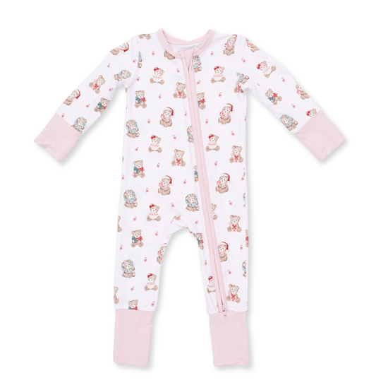 Convertible Romper - Christmas Teddy Bears - Pink