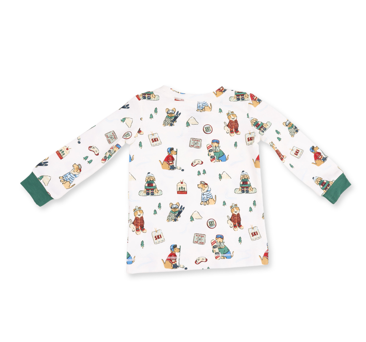 Long Sleeve Loungewear Set - Winter Sports Dogs - Green