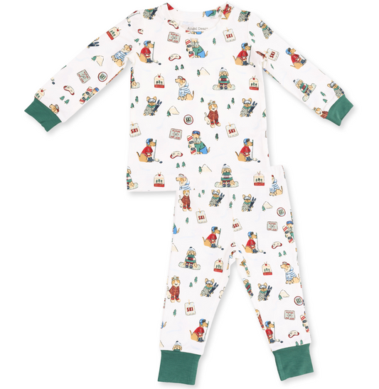 Long Sleeve Loungewear Set - Winter Sports Dogs - Green