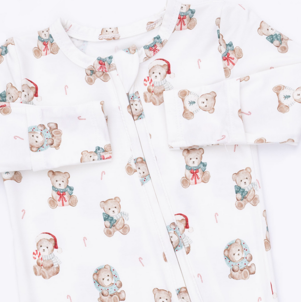 2 Way Zipper Footie - Christmas Teddy Bears
