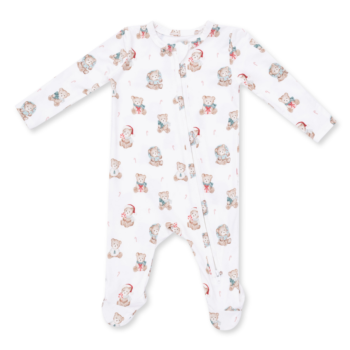 2 Way Zipper Footie - Christmas Teddy Bears